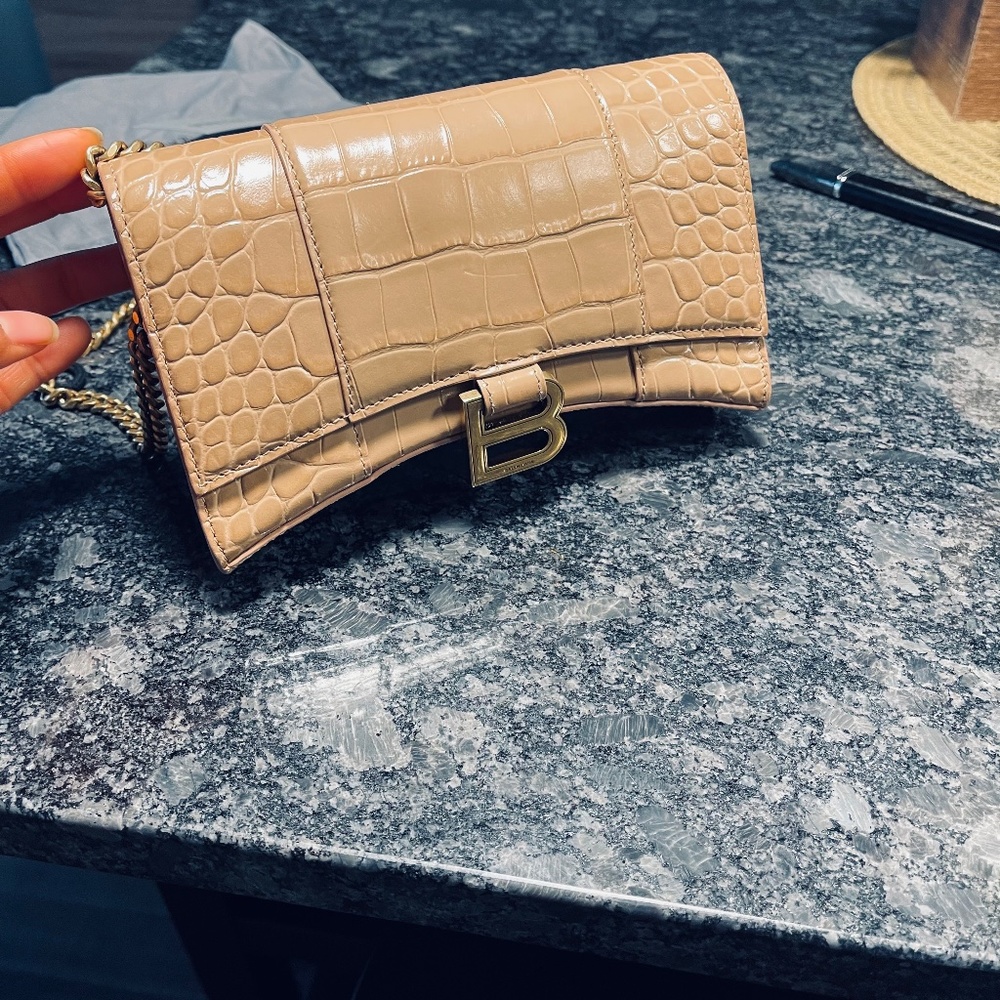Balenciaga Beige Croc-Embossed Mini Bag